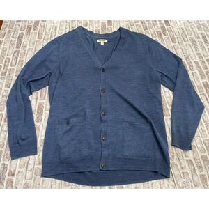Goodthreads Merino Wool Cardigan Sweater XLT Tall Blue Pockets Preppy‎ Career